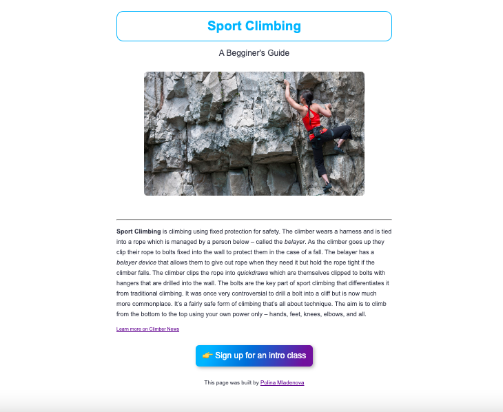 climbing webpage